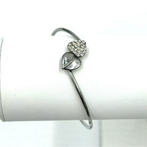 Elegant Silver Tone Adjustable Double Heart Gemstone Bangle Bracelet